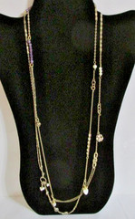 J#35 – Metal chain Necklace with multicolored beads. 59″ long