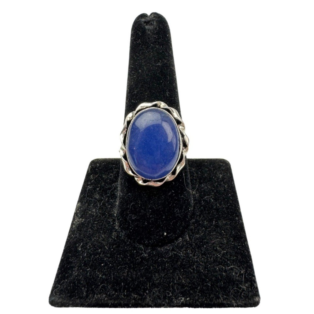Handmade Blue Chalcedony Statement Ring Size 9 | 925 Silver Plated Boho Jewelry