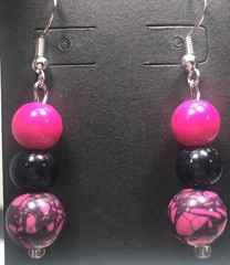 Handmade Pink & Black Earrings Women Gift Anniversary Wedding