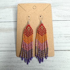 Red Orange Pink Purple Gold Beaded Earrings 3” Beaded Earrings Handmade