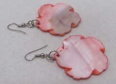 Vibrant Coral Pink Dyed Shell 1.5” HIBISCUS FLOWER Dangle GoldTone Hook Earrings