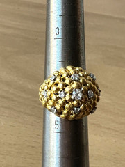 VINTAGE 18K YELLOW GOLD DIAMOND BOMBE HONEY COMB RING LARGE SOLID HEAVY CUSTOM