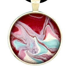 Pendant Necklace Handmade «Peppermint Swirl» Silver Bezel 30mm Black Cord