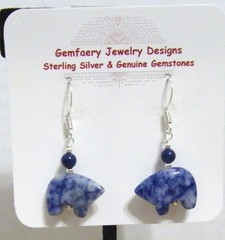 Sterling Silver Natural DENIM LAPIS Gemstone BEAR Dangle Earrings…Handmade USA