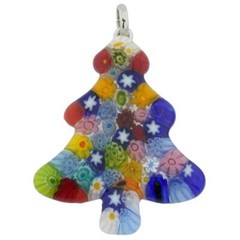 Glass of Venice Murano Glass Italian Millefiori Christmas Tree Pendant Necklace