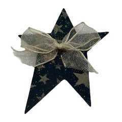 Rustic Metal Star Pin Brooch Americana Patriotic Silver Stars Navy 3.5″