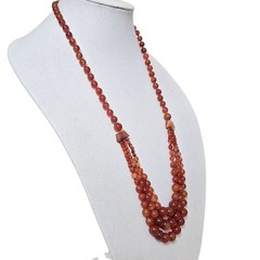 Vintage Carnelian Gemstone Graduated Beaded Triple Strand Necklace 30″