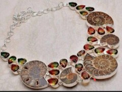 AMAZING AMMONITE & MYSTIC TOPAZ DELUXE ARTDECO FABULOUS STUNNING OOAK NECKLACE