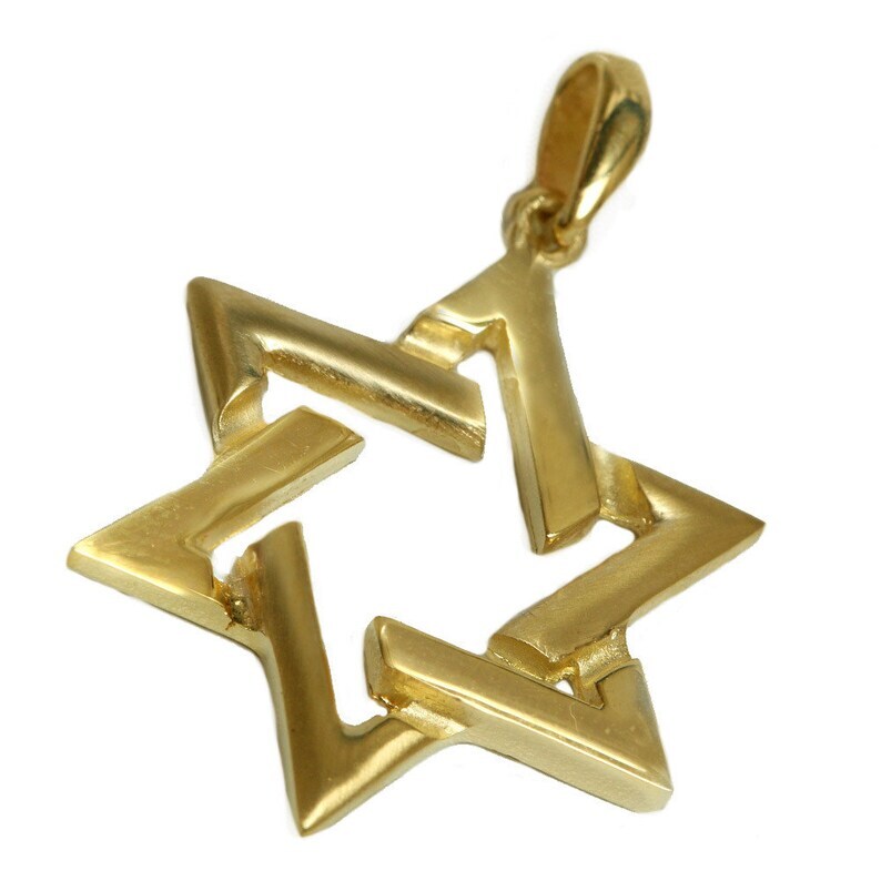 Star of David Cutout Interwoven Triangles Jewish Pendant in Real 14k Solid Gold