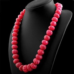 985.50 CTS ENHANCED RUBY ROUND SHAPE CARVED BEADS HAND MADE NECKLACE (RS)