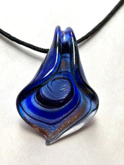 Handmade Pinched Glass Pendant Necklace Black Cord Silver Tone Lobster Clasp