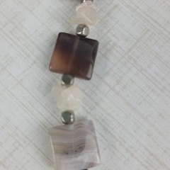 Botswana Agate Rose Quartz Beaded Necklace 21″
