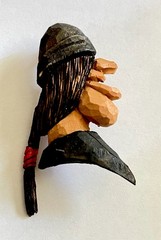 Tom Brown Signed Norsk Viking Folk Art Brooch Hand Carved & Painted Wood Pin