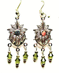 Dark Olive Green Bi-Cone Crystal Fancy Sunflower Pierced Earrings – NEW (#253)