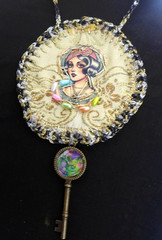 Handmade Crocheted art Necklace Cotton Fabrics embroidered crocheted+ Beads