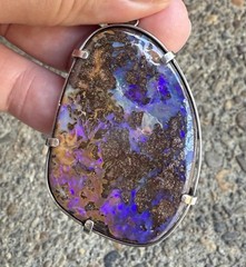 2.5” Long Purple Blue Flash Boulder Opal 925 Sterling Silver Pendant Australian