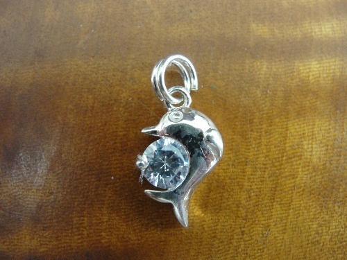 Dolphin with Cubic Zirconia Round Sterling Silver 925 Pendant or Charm