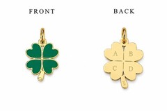 Clover Pendant Necklace 14k Solid Yellow Gold Green Enamel Four Leaf Charm