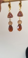 Vintage Elements Red Brown Trade Bead, Seaglass, Crystal dangle drop Earrings