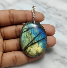 100.20Cts Multi Flash Labradorite Cab Sterling Silver Pendant Artisan Jewelry