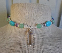 Quartz Double Terminated Point Adjustable Hemp Necklace with Aventurine Amethyst