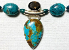 Vintage Handcrafted Lapis Lazuli & Turquoise Sterling Silver Pendant Necklace