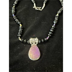 Sterling Silver Purple Druzy Pendant Necklace & Matching Earring Set 1782