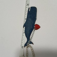 White Enameled Copper Whale Pendant Necklace 18” Silver Tone Chain Red Heart