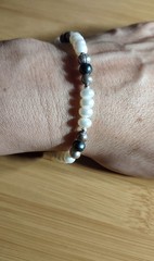 Artist Handmade White Pearl Sterling Silver Bracelet Gray Blue Teal M