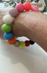 Handcrafted Colorful Silicone Round Beaded With Pink Flower Stretch Bracelet