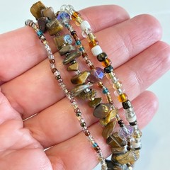 Vintage Tiger’s Eye Bracelet Multi-Strand Beaded Faceted Glass Magnetic Clasp