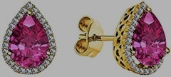 Pear Shape Pink Sapphire & Diamond 14K Gold Over 925 Sterling Silver Earrings