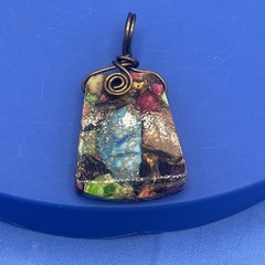 Handmade Colorful Resin Pendant Turquoise Chip Art Swirl Wire Wrapped Boho