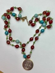 Costume Fashion Jewelry Necklace 18.5 in plastic bead two strand blue red