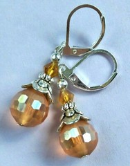 FACETED YELLOW round & bicone Crystal earring SP LEVERBACK handcrafted