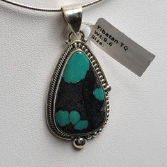 Unique Tibetan Turquoise Pendant 925 Sterling Silver 2″ x 1″ Amazing Matrix!
