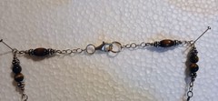 Vintage Tigereye Wood Bead Graphic Feldspar Teardrop Silver Metal Lobster Clasp