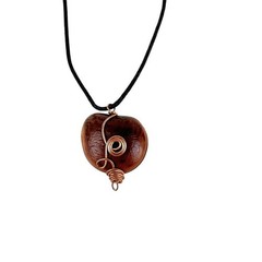Pendant Necklace Artisan Copper Wire Wrap Wood Black Cord Boho Rustic Jewelry