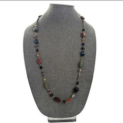 Artisan Bohemian Style Mixed Beaded Glass Ceramic Boho Hippie Necklace
