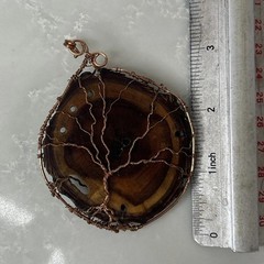 Artisian Handmade Copper Wrapped Natural Live Edge Wood Large Pendant