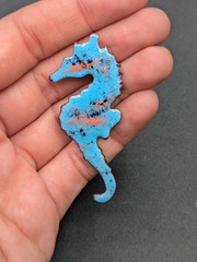 Vintage Copper Enamel Blue Seahorse Ocean Sea Animal Beach Figural Pin Brooch