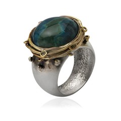 Brushed Sterling Silver, Eilat Stone And Gold Filled Wire Ring