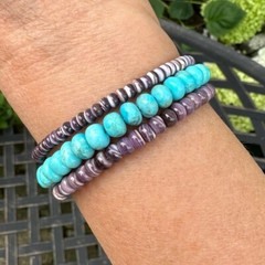 Dainty 4mm Violet Purple Wampum Shell Beaded Bracelet, Stunning Bohemian Beads