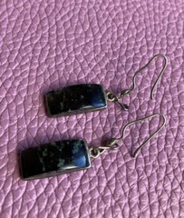 Vintage Sterling 925 Solid Silver Snowflake Obsidian Drop/Dangle Earrings