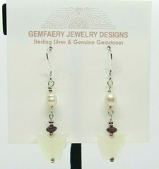 Sterling Silver Natural SNOW JADE Butterfly Long Dangle Earrings…Handmade USA