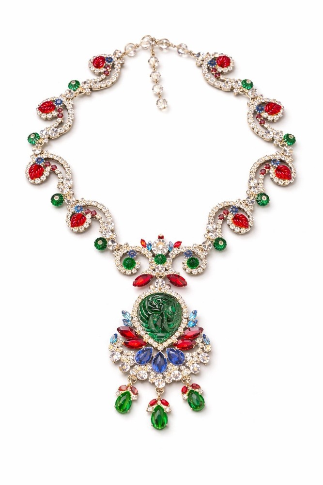 MOANS Couture Baroque-Inspired Carved Glass Necklace/Brooch OOAK