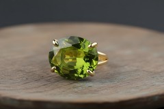 Oval Peridot Ring Anemone Jewelry 14k Gold Filled Faceted Cut Green Gemstone