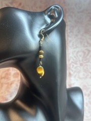 handcrafted gold brown black tiger’s eye oval beaded dangle earrings