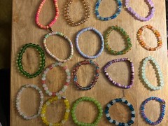 18 homemade glass bead and clay bead adult bracelets elastic string