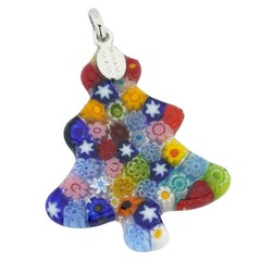 Glass of Venice Murano Glass Italian Millefiori Christmas Tree Pendant Necklace